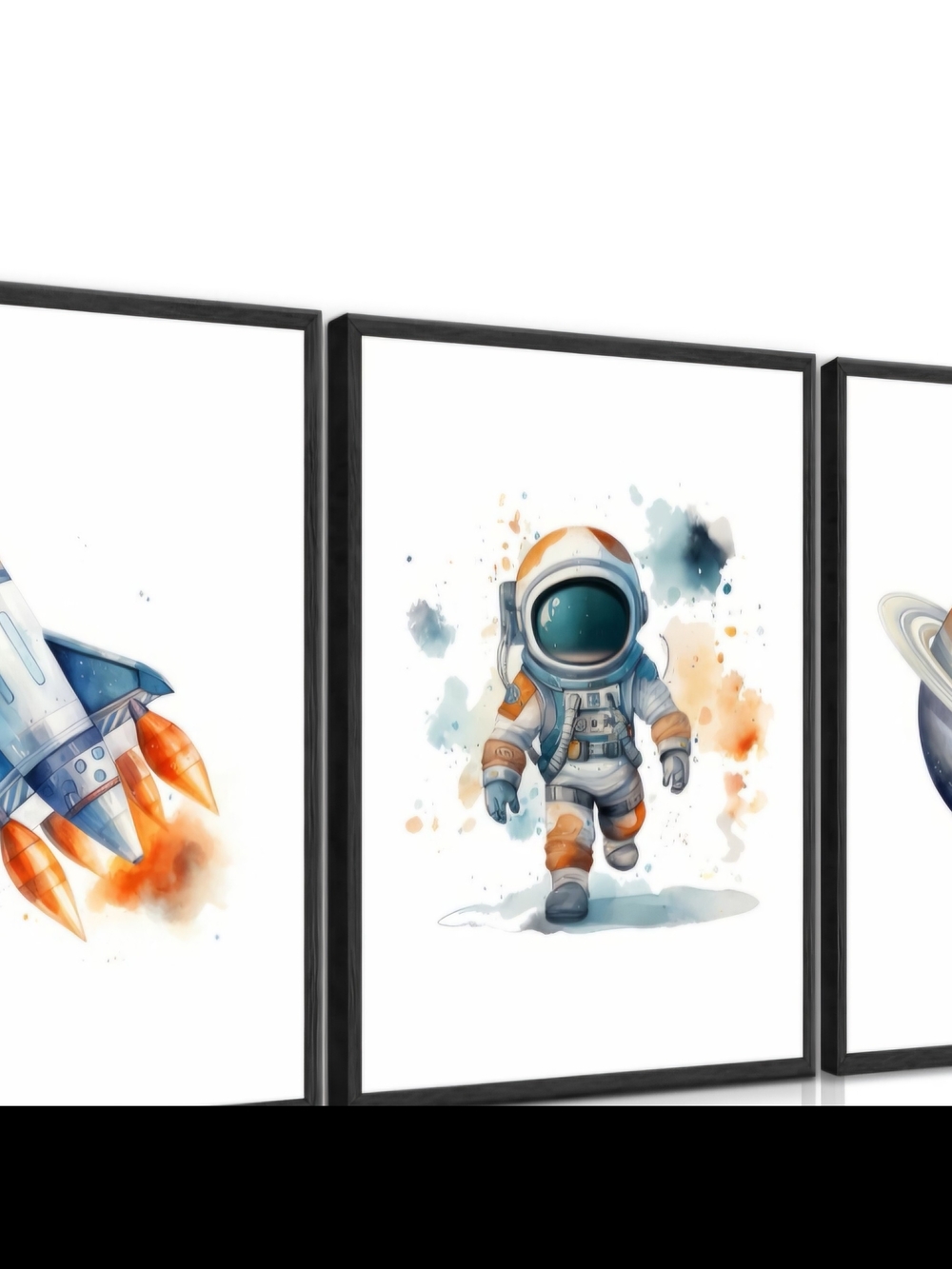 New Space Explorer Nursery Kids Art Prints - Orange and Blue Unframed
